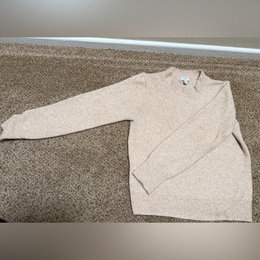 J. Crew Women’s Small Extra Soft Knit Crewneck Tan Camel Wool Blend Sweater